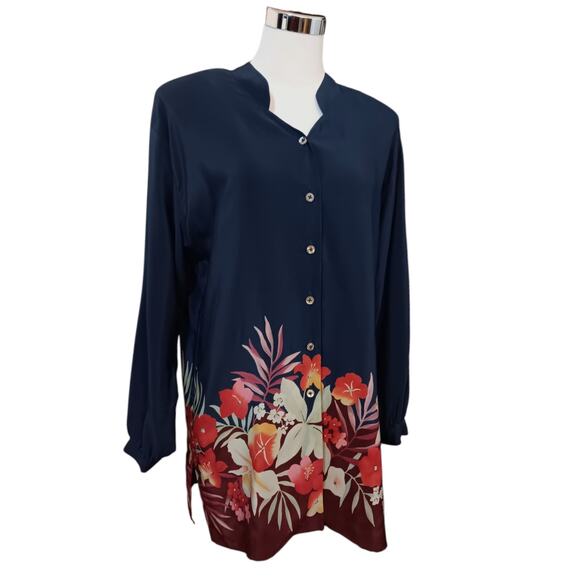 VINTAGE‎ LIZ CLAIBORNE Loose Long Silk Tunic Blouse Dress Floral Oversized 4 - Picture 1 of 11